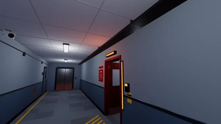 Door 14-EAST to restricted wing 14-R at night